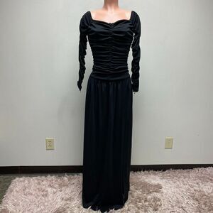 Tanya Taylor Black Long Sleeve Ruched Side Slit Maxi Fit & Flare‎ Marla Dress 10